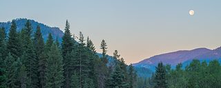 The evening moon shines above the Minam River Lodge